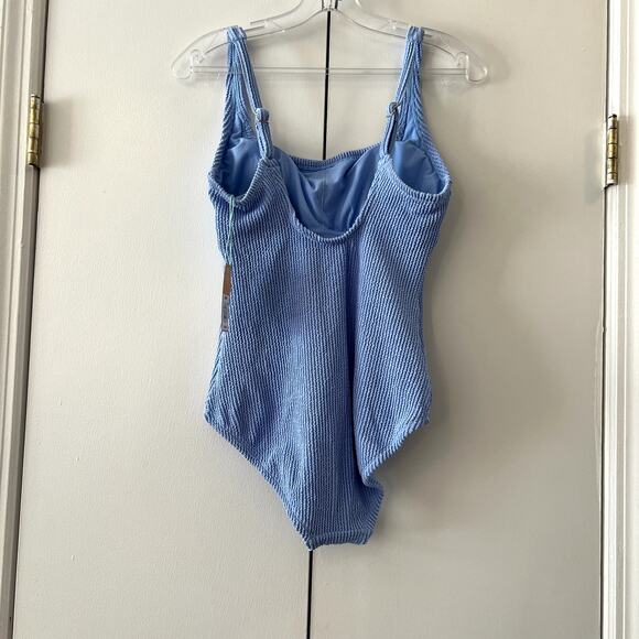 Kona Sol Full Coverage Pucker Square Neck One Piece Swimsuit size S Blue CL1 - Picture 6 of 10